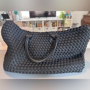 Black Woven Tote Bag with Wallet